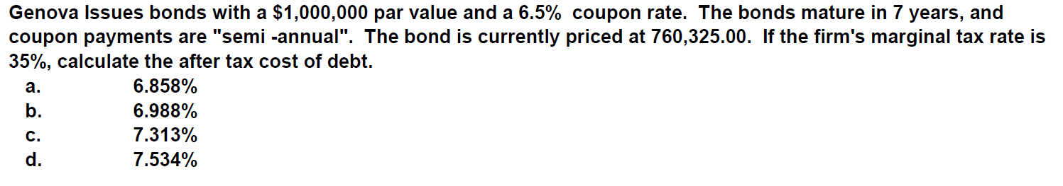 Genova Issues bonds with a $1,000,000 par value and a 6.5%