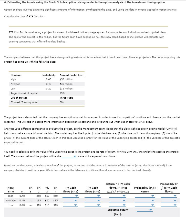  4. Estimating the inputs using the Black-Scholes option pricing model in