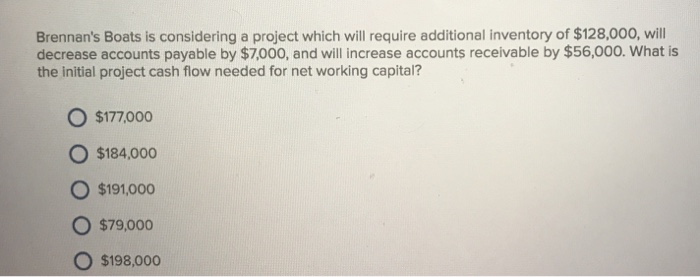  Brennan's Boats is considering a project which will require additional inventory