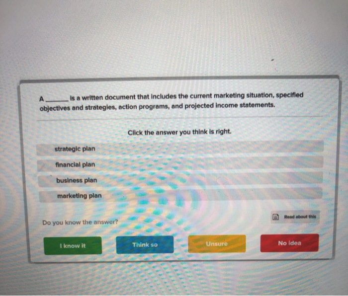  is a written document that includes the current marketing situation, specified