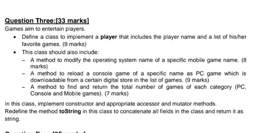 name of the subject is java operating system m251 Question Three:[33 marks)