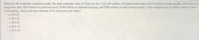  Based on the corporate valuation model, the total corporate value of