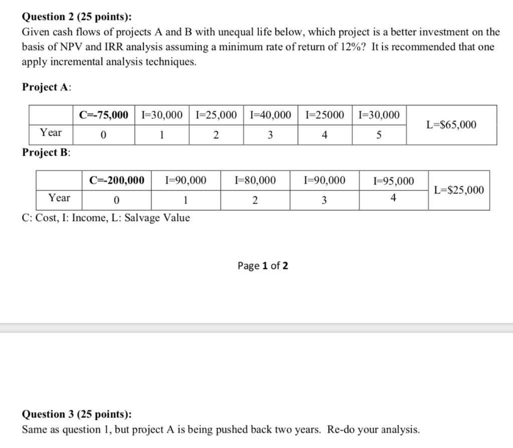 being pushed back two years. Re-do the analysis. Question 1 (25 points):
