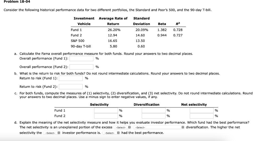  Problem 18-04 Consider the following historical performance data for two different