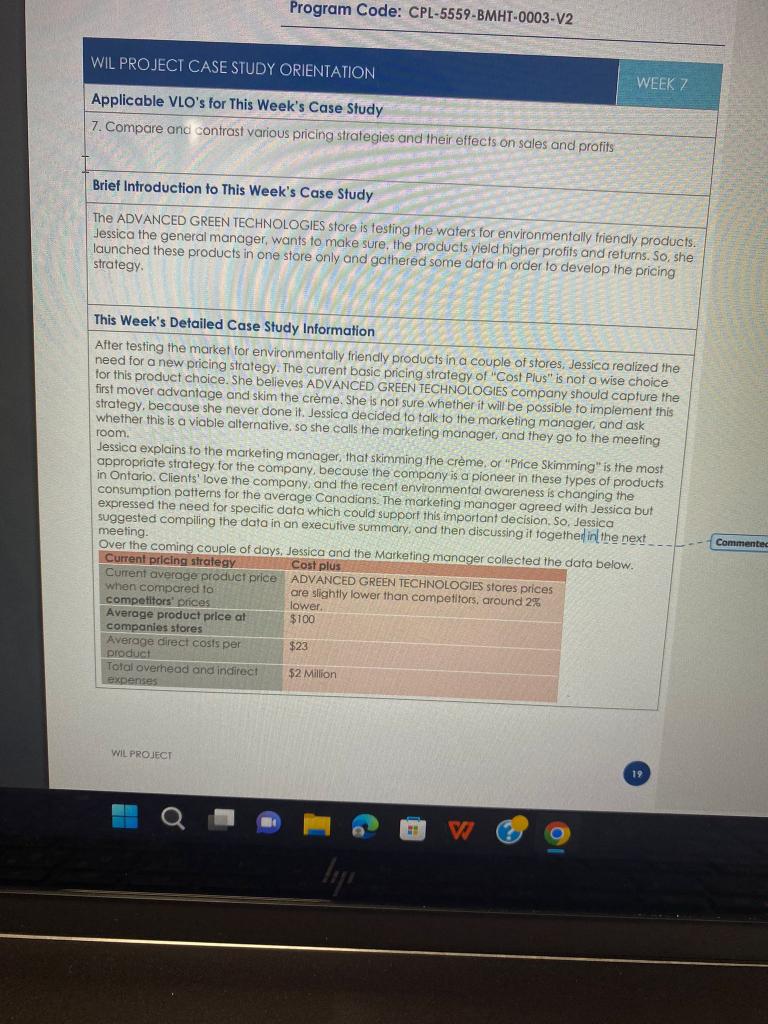  Program Code: CPL-5559-BMHT-0003-V2 WIL PROJECT CASE STUDY ORIENTATION \begin{tabular}{l} Applicable VLO's