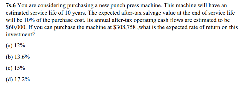 please solve it by hand not in excel 7s.6 You are