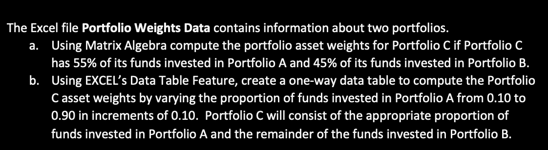  Please use excel and show all steps/formulas The Excel file Portfolio