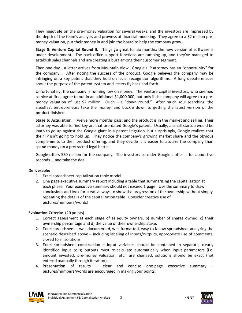 The objective of this individual assignment is to develop a capitalization table