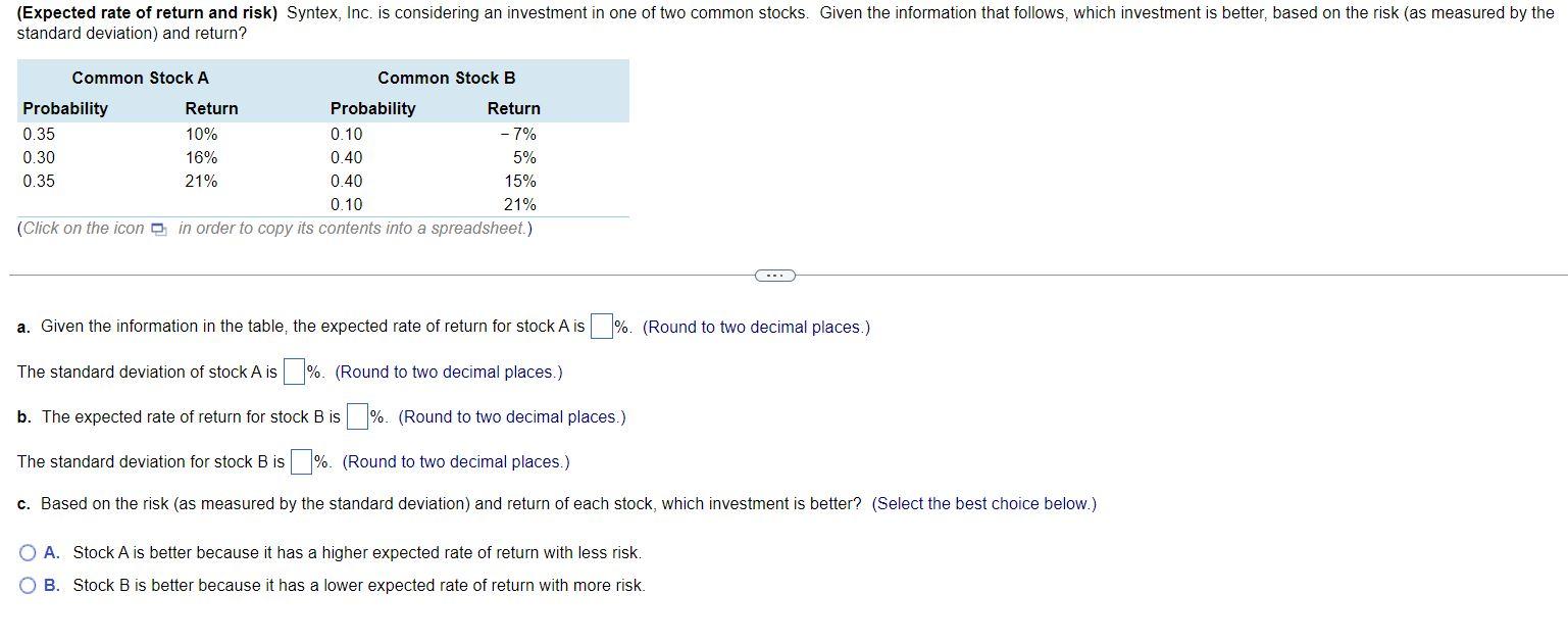  a. Given the information in the table, the expected rate of