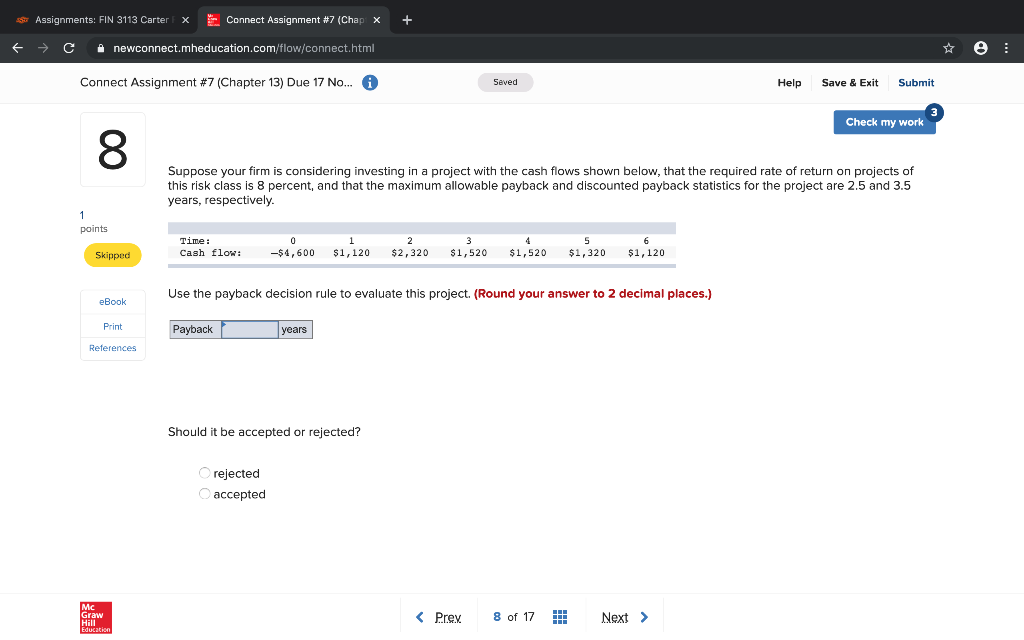  Assignments: FIN 3113 Carter Connect Assignment #7 (Chap + X x