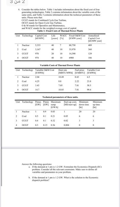  2 2 4. Consider the tables below. Table includes information about
