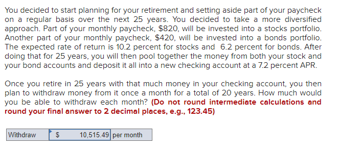 My work for the incorrect answer. You decided to start planning