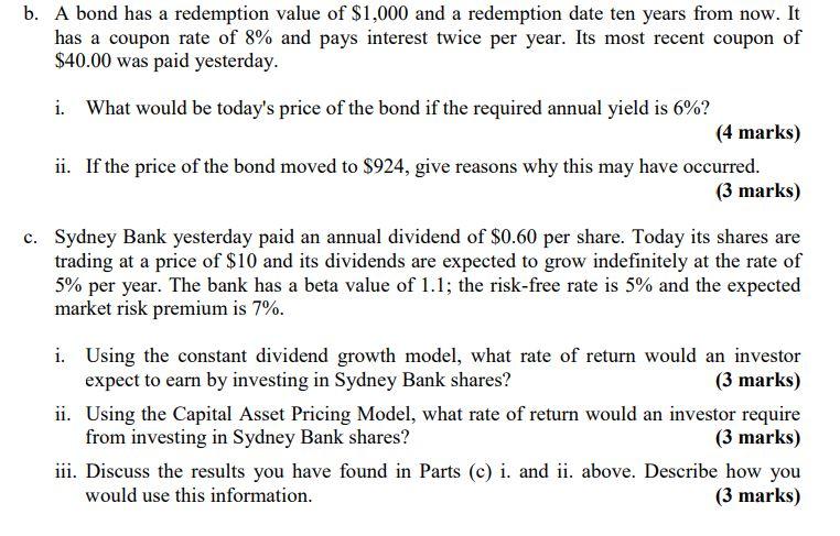 Please help me .. Please b. A bond has a redemption value