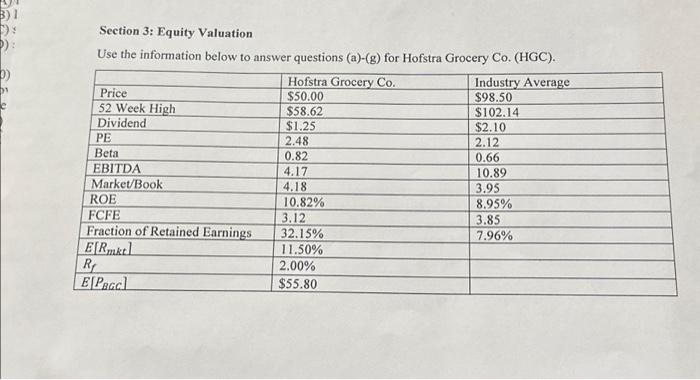  3)1 C) s (): 0) Section 3: Equity Valuation Use the