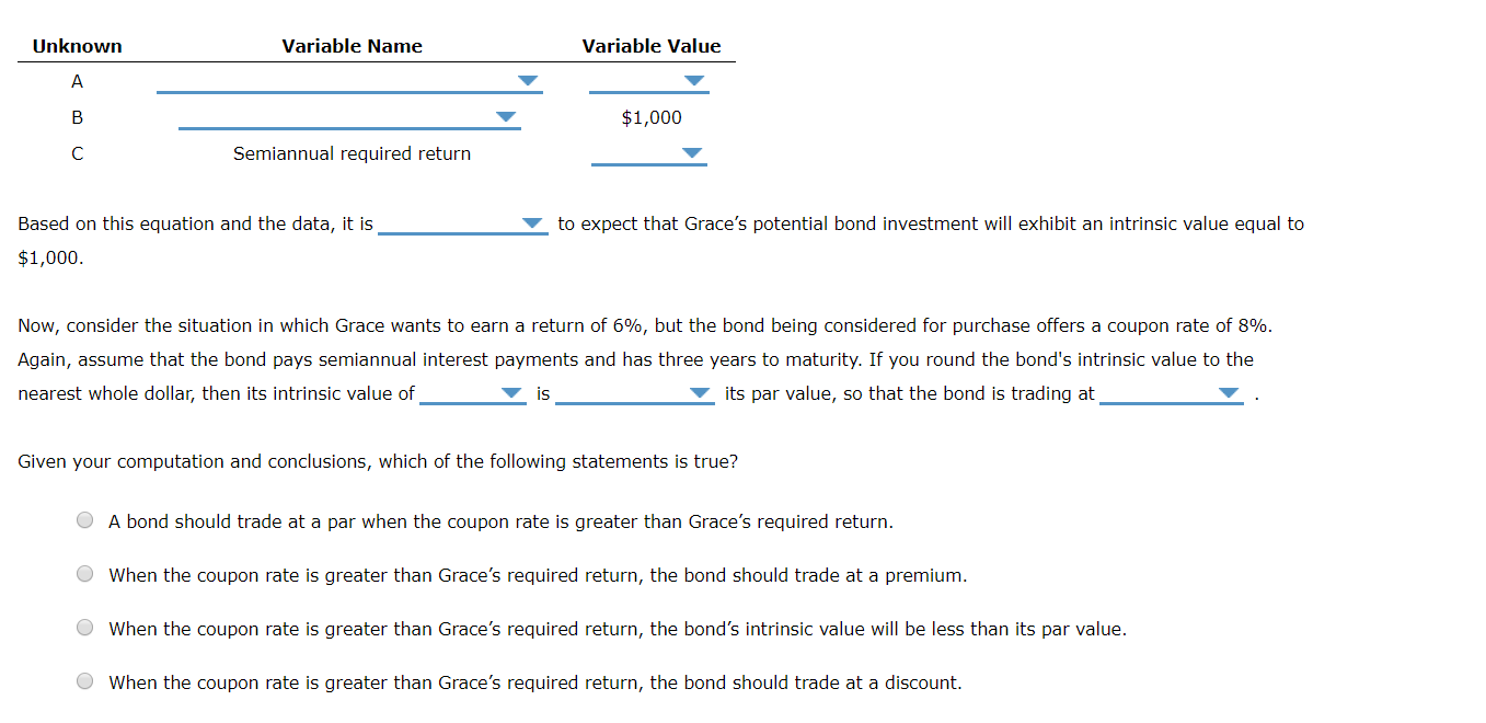 than, equal drop down 4 options: at a discount, at par, at