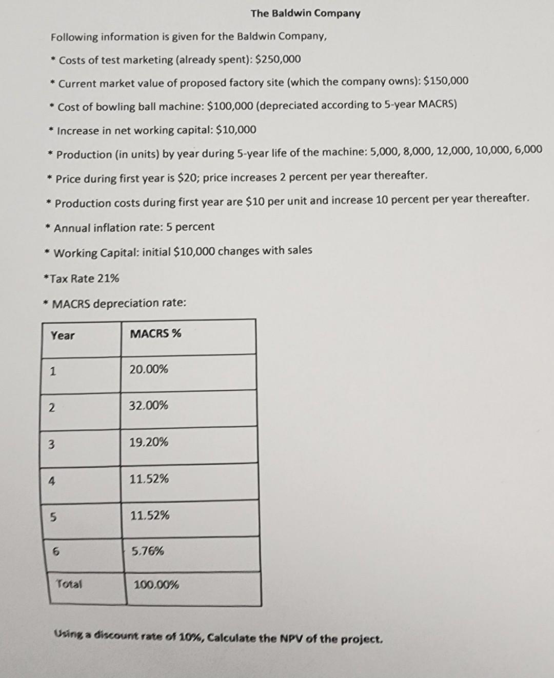 create new excel project using the information given via the "Baldwin