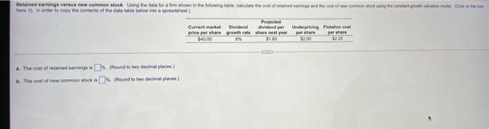  Retained earnings versus new common stock Using the data for a