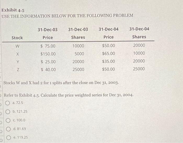  Exhibit 4.5 USE THE INFORMATION BELOW FOR THE FOLLOWING PROBLEM Stocks