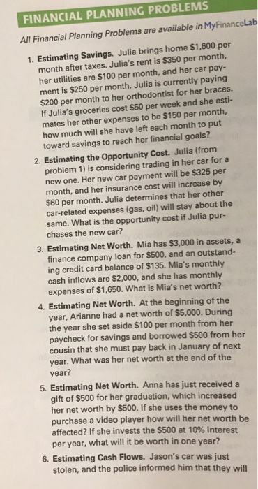  FINANCIAL PLANNING PROBLEMS All Financial Planning Problems are available in MyFinancelab
