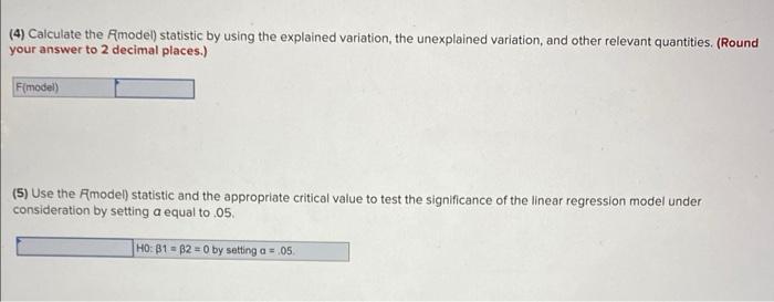 and explained variation as shown on the output. (Round your answers to