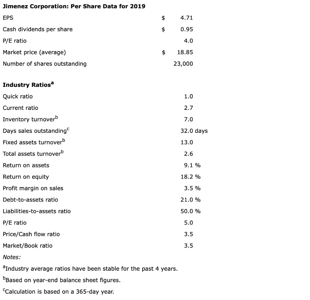 sheet figures. Calculation is based on a 365-day year. Calculate Jimenez's 2019