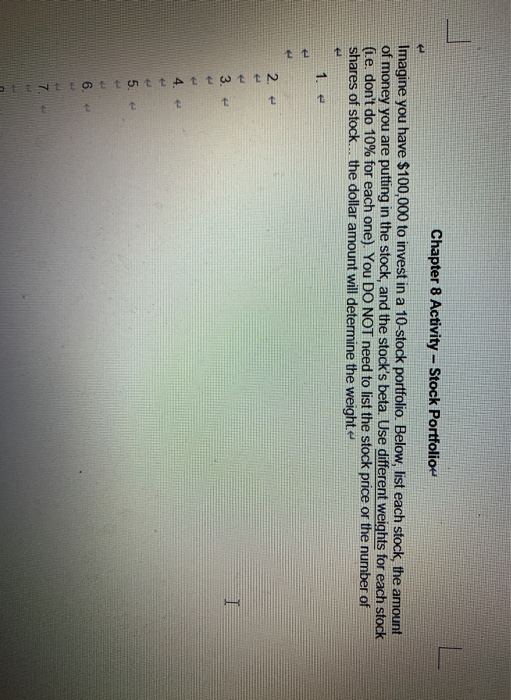  Chapter 8 Activity - Stock Portfolio e Imagine you have $100,000