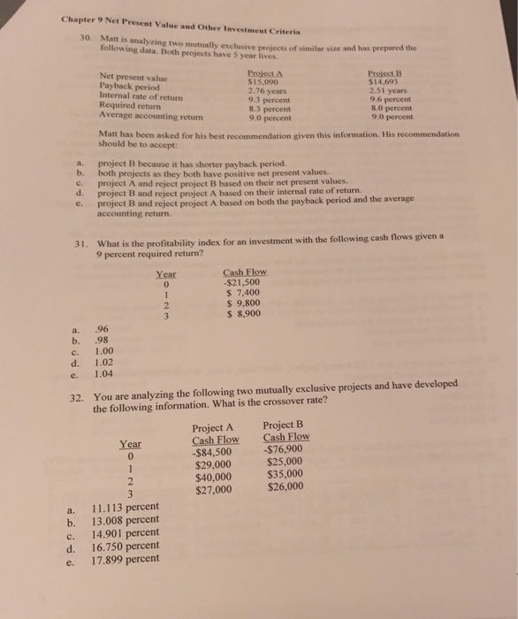  30 to 32 Chapter 9 Net Present value and other Investment