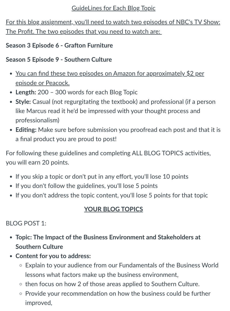 GuideLines for Each Blog Topic For this blog assignment, you'll need