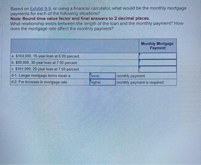 plz help solve thanks!! Based on Exhibit 9-9, or using a financial