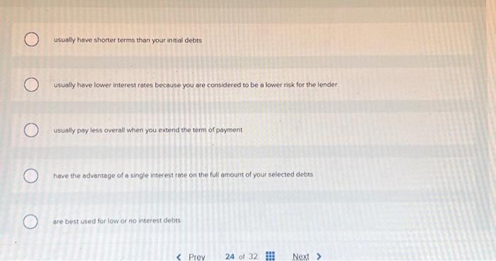 Consolidation loans... usually have shorter terms than your initial debts usually have