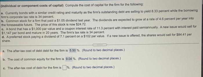  just need part c and d (Individual or component costs of