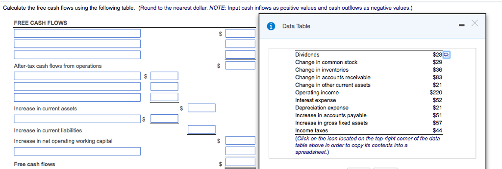  Calculate the free cash flows using the following table. (Round to