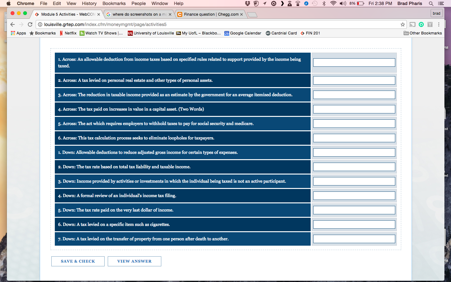 your answers in the boxes after each clue. When you are done,