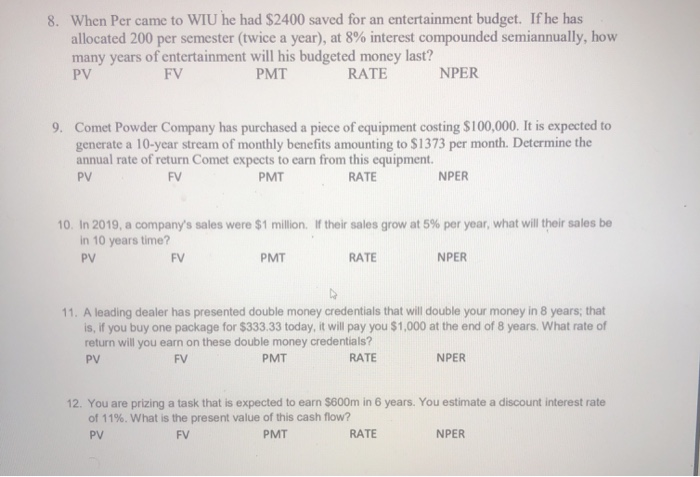 Answer problem and show work please 8. When Per came to WIU