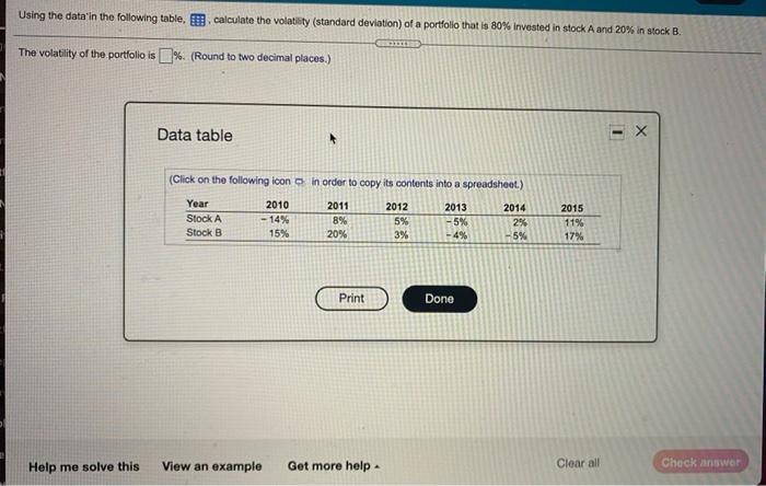  Using the data'in the following table, calculate the volatility (standard deviation)