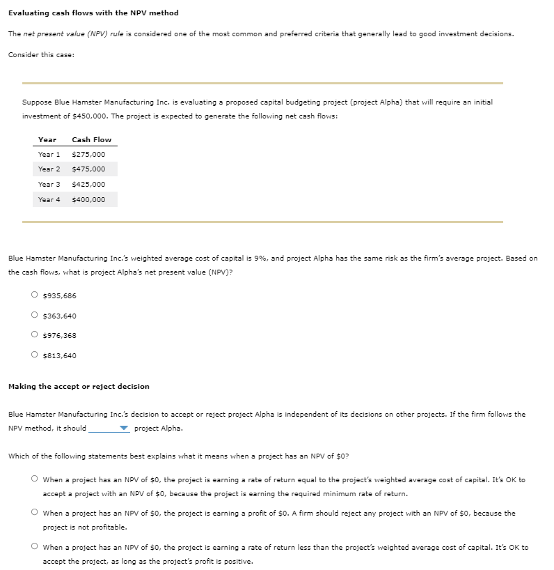 Is question 2 accept or reject? Evaluating cash flows with the