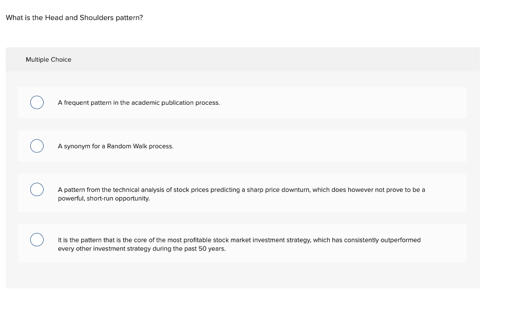 What is the Head and Shoulders pattern? Multiple Choice A frequent