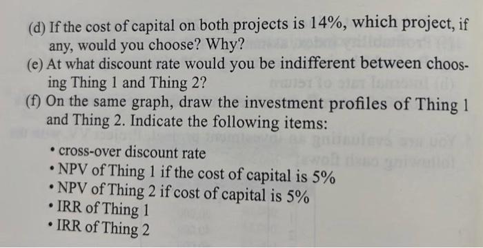Suppose you are evaluating two mutually exclusive projects, Thing 1 and Thing