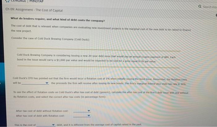 help please! MINDTAP Q Search this Ch 09: Assignment. The Cost of