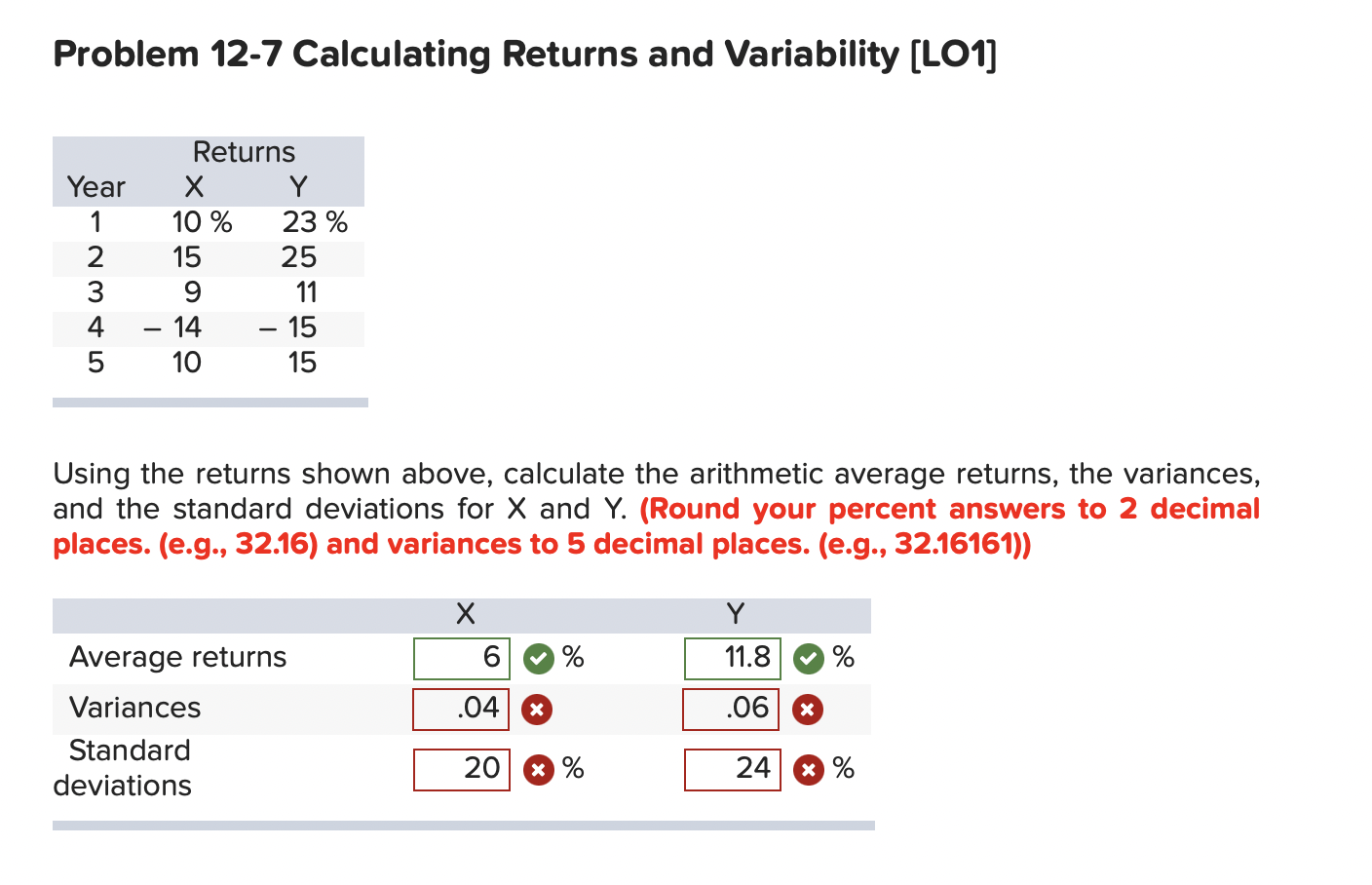  Problem 12-7 Calculating Returns and Variability [LO1] Using the returns shown