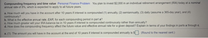  Compounding frequency and time value Personal Finance Problem you plan to