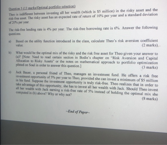 between investing all her wealth (which is $5 million) in the risky