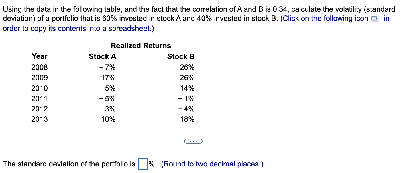  Using the data in the following table, and the fact that