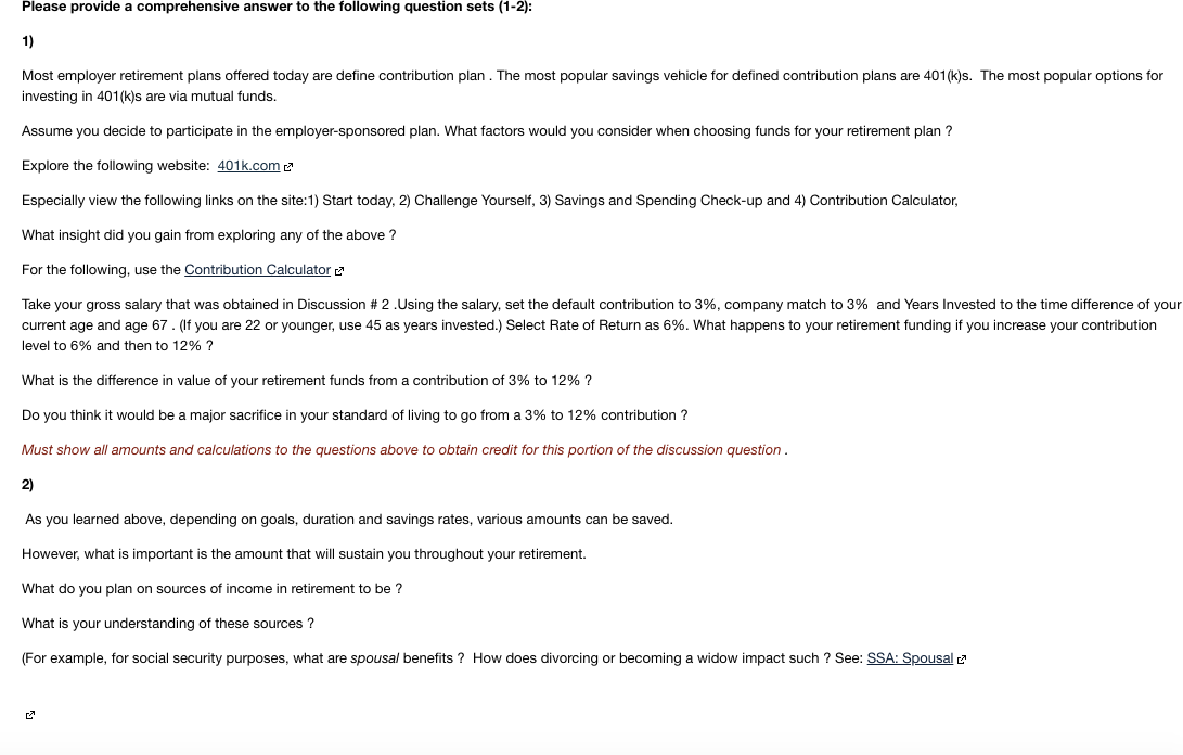  Please provide a comprehensive answer to the following question sets (1-2):