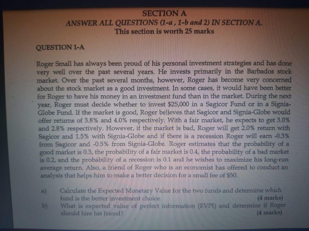 SECTION A ANSWER ALL QUESTIONS (1-a, 1-b and 2) IN SECTION