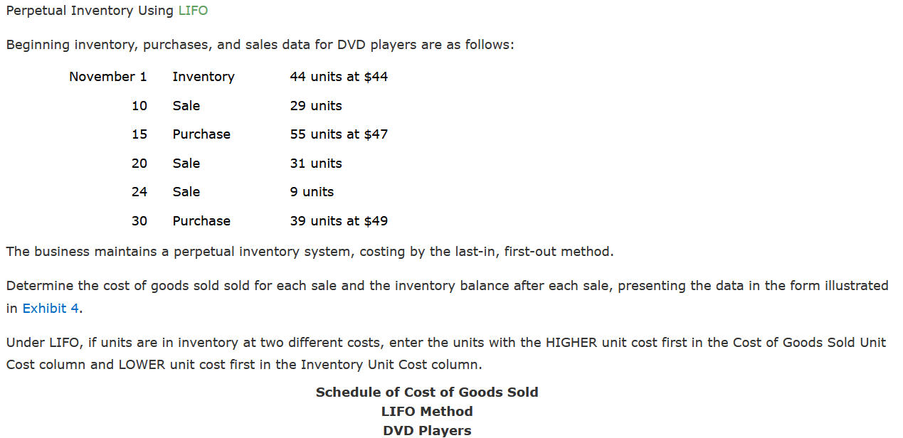 Perpetual Inventory Using LIFO Beginning inventory, purchases, and sales data for