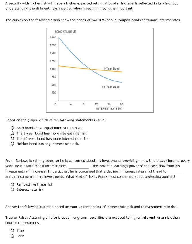  A security with higher risk will have a higher expected return.