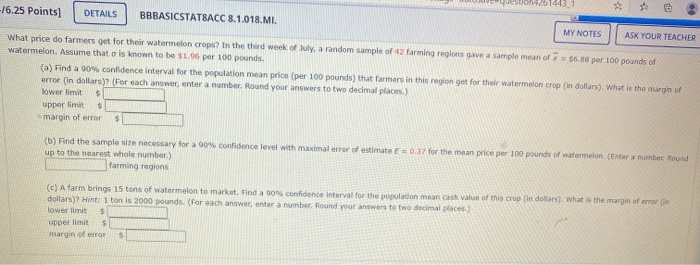  -76.25 Points] DETAILS BBBASICSTATSACC 8.1.018.MI. MY NOTES ASK YOUR TEACHER What
