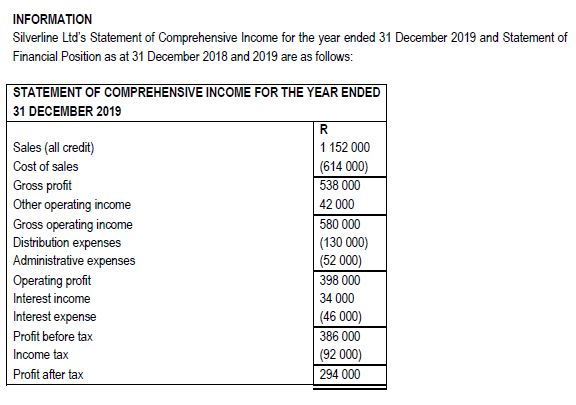 Question 2 to calculate the following ratios for 2019. (Where applicable, round