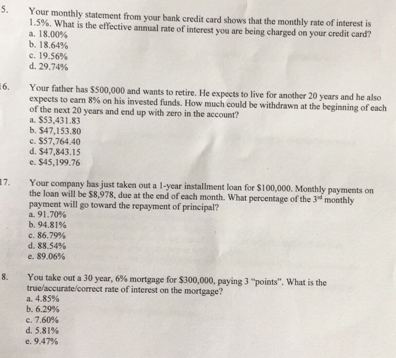 please help me out with these Qs Your monthly statement from your